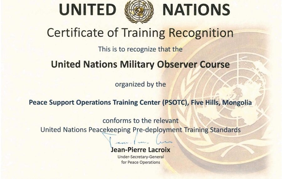 Цэргийн ажиглагч офицерын сургалтыг НҮБ хүлээн зөвшөөрөв