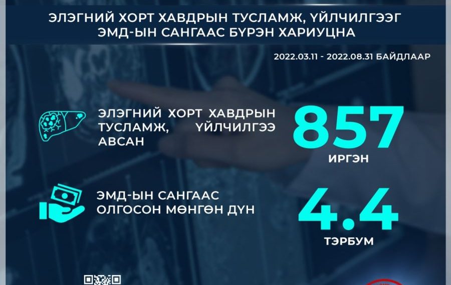 Элэгний хорт хавдрын мэс заслын болон эмийн эмчилгээний төлбөрийн зардлыг ЭМД-ын сангаас 100 хувь хариуцна